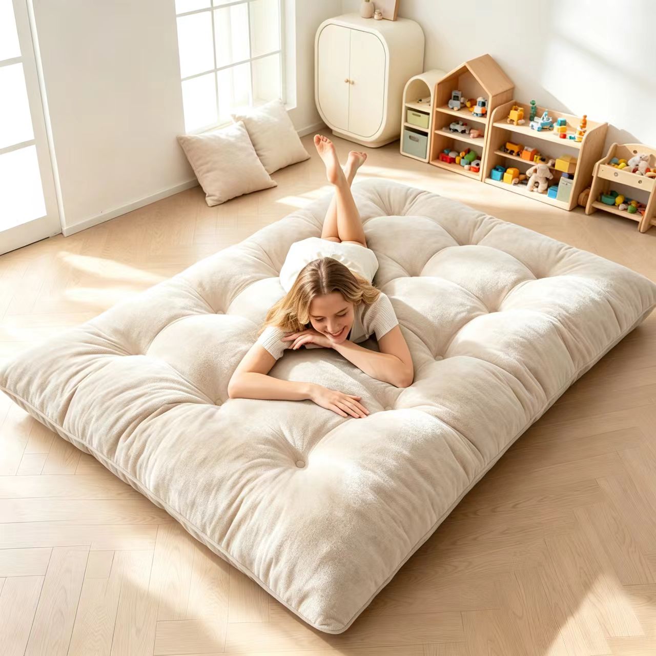 Roll Up Futon Sofa Bed – Shredded Foam Filled Floor Mattress – Folding Thickened Futon Pad
